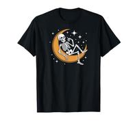 Skeleton on Crescent Moon Spooky Gothic Stars Sky Art Camiseta