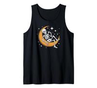 Skeleton on Crescent Moon Spooky Gothic Stars Sky Art Camiseta sin Mangas