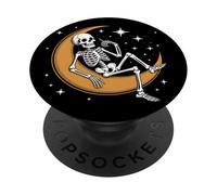 Skeleton on Crescent Moon Spooky Gothic Stars Sky Art PopSockets PopGrip Adhesivo