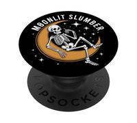 Skeleton on Crescent Moon Spooky Gothic Stars Sky Art PopSockets PopGrip Adhesivo