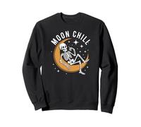 Skeleton on Crescent Moon Spooky Gothic Stars Sky Art Sudadera