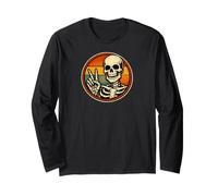 Skeleton Peace Sign Retro Vintage Funny Art Manga Larga