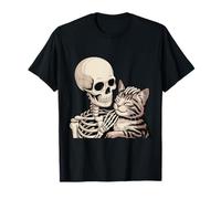 Skeleton Petting Cat Cute Halloween Men Boys Camiseta