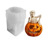Skeleton Pumpkin Candle Molds, 3D Halloween Skull Silicone Mould, 9,1 x 6,6 cm / 3,58 x 2,6 pulgadas Handmade Soap Fondant Candy Gummy Cake Mold for Candles Making Cupcake Spooky Decor