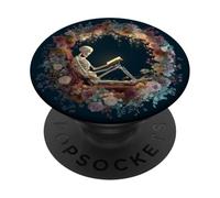 Skeleton Reading Book Floral Librarian Boho Botanical Art PopSockets PopGrip Adhesivo