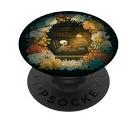 Skeleton Reading Nook Floral Librarian Bookshelf Cozy Flower PopSockets PopGrip Adhesivo