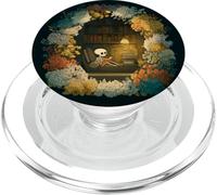 Skeleton Reading Nook Floral Librarian Bookshelf Cozy Flower PopSockets PopGrip para MagSafe