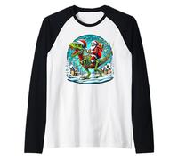 Skeleton Santa Riding T Rex Dinosaur Funny Christmas Camiseta Manga Raglan