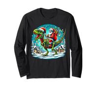 Skeleton Santa Riding T Rex Dinosaur Funny Christmas Manga Larga