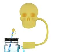 Skeleton Skull Straw Cover Silicona Drinking Topper Cute Horror Style Cap For 10mm Tube Protective Lid Reusable Flexible Drink Accessory Party Halloween Beverage Use Gift Bar Decoration Soft M
