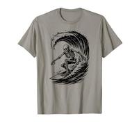 Skeleton Surfer Vintage Big Wave Surf Divertido Halloween Camiseta