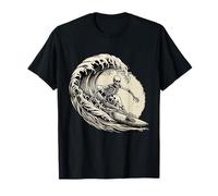 Skeleton Surfer Vintage Big Wave Surf Divertido Halloween Camiseta