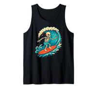 Skeleton Surfer Vintage Big Wave Surf Divertido Halloween Camiseta sin Mangas