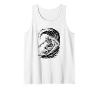 Skeleton Surfer Vintage Big Wave Surf Divertido Halloween Camiseta sin Mangas