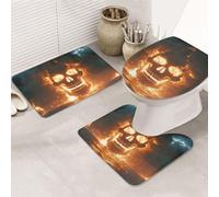 Skeletons And Ships In A Sea Of Fire - Juego de alfombras de baño de 3 piezas, tapetes de baño de espuma viscoelástica suave y absorbente y tapete de inodoro en forma de U, decoración del hogar