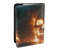 Skeletons and Ships in A Sea of Fire - Soporte para pasaporte, funda de viaje de piel sintética para pasaporte, organizador para hombres y mujeres, 6.5 pulgadas, Black, Talla única