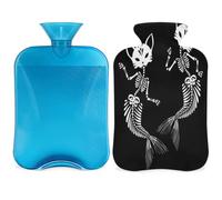 Skeletons Cats Mermaids - Botella de agua caliente con cubierta de 2 L, bolsa de agua caliente de PVC con calavera de Halloween para calentador de manos, alivio del dolor, compresa caliente y terapia de frío