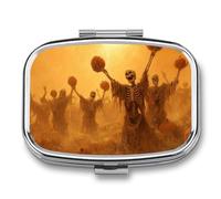 Skeletons Dancing in The Pumpkin Patch Pastillero de 2 compartimentos portátil para medicina pastillero de viaje organizador para bolso de bolsillo