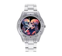 Skeletons in Love - Reloj de pulsera para hombre, de acero inoxidable, fácil de leer, para mujer