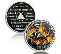 Skeletons in The Fire - Moneda de sobriedad de 10 años, moneda AA de fuego contenedor de basura | Chips AA de afirmación y medallón, ficha de recuperación de oración de serenidad, regalos inspiradores