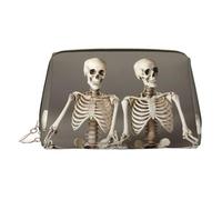 Skeletons Yoga Print - Neceser de piel de primera calidad con bolsa portátil impermeable y abierta para maquillaje, Gold, Talla única