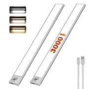 skelo Luz LED con Sensor de Movimiento 40CM 3000mAh,Luz LED Armario con 3 Color 2 Modos USB-C Recargable, LED Cocina Bajo Mueble para Gabinete Pasillo Escalera Sótano Cocina 2 PCS