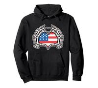 Skeltons Hands Heart 4th of July - Bandera patriótica americana Sudadera con Capucha