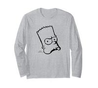 Sketch de Bart Simpson de Los Simpson sacando la Lengua Manga Larga, Unisex para Adultos, Gris Jaspeado, XXL