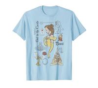 Sketch de La bella y la bestia de Disney Bella y sus amigos Camiseta, Hombre, Azul Bebé, S