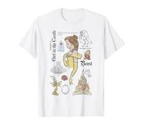 Sketch de La bella y la bestia de Disney Bella y sus amigos Camiseta, Hombre, Blanco, M