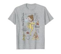 Sketch de La bella y la bestia de Disney Bella y sus amigos Camiseta, Hombre, Gris Jaspeado, S