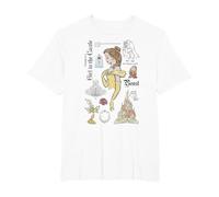 Sketch de La bella y la bestia de Disney Bella y sus amigos Camiseta, Hombre tallas grandes, Blanco, 5X Alto