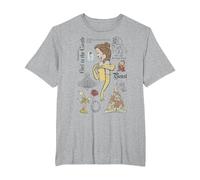 Sketch de La bella y la bestia de Disney Bella y sus amigos Camiseta, Hombre tallas grandes, Gris Jaspeado, 2X Alto
