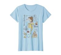 Sketch de La bella y la bestia de Disney Bella y sus amigos Camiseta, Mujer, Azul Bebé, S