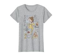 Sketch de La bella y la bestia de Disney Bella y sus amigos Camiseta, Mujer, Gris Jaspeado, S