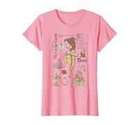 Sketch de La bella y la bestia de Disney Bella y sus amigos Camiseta, Mujer, Rosado, S