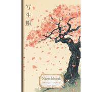 Sketch Drawing Art Book - Japanese Sakura Cherry Blossom Edition: Note- and Sketchbook - 5,5x8,5 in - Line and Blank Creme Paper Pages