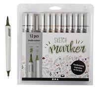 Sketch markers, 1 Paquete, 12 uds., Línea 1+2-5 mm, Colores Mudos