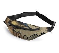 Sketch Pug - Cangurera deportiva para adultos y niños, para hombres y mujeres, Pájaro floral retro, pájaro floral retro, Talla única, Riñoneras