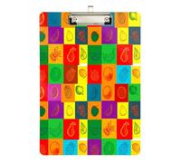 Sketches Fruits - Portapapeles acrílico para enfermeras y oficina, tablero de clip de plástico con clip de perfil bajo, gancho para colgar, tablero de escritura de PVC transparente, color plateado