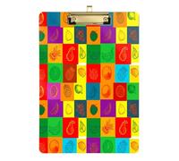 Sketches Fruits - Portapapeles acrílico para enfermeras y oficina, tablero de clip de plástico con clip de perfil bajo, gancho para colgar, tablero de escritura de PVC transparente, dorado, 12.5 x 9