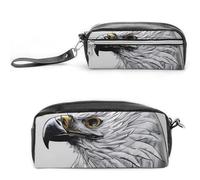 Sketching An Eagle - Estuche de cuero de gran capacidad con cremallera, bolsa de maquillaje pequeña portátil, organizador de suministros de oficina para mujeres y hombres