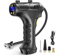 Skeufy Compresor de aire inflador de neumáticos inalámbrico, batería recargable USB de 12 V, bomba de neumáticos digital portátil con luz LED y 3 adaptadores de boquilla para coche, motocicleta y