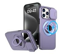 SKFGNX Funda magnética de Carga inalámbrica para iPhone 15, 14 Plus, 13, 12, 11 Pro, X, XR, XS MAX, con Anillo Deslizante y Lente antigolpes (para iPhone 15 Plus/Morado)