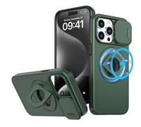 SKFGNX Funda magnética de Carga inalámbrica para iPhone 15, 14 Plus, 13, 12, 11 Pro, X, XR, XS MAX, con Anillo Deslizante y Lente a Prueba de Golpes (para iPhone XR/Verde Oscuro)