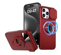 SKFGNX Funda magnética de Carga inalámbrica para iPhone 15, 14 Plus, 13, 12, 11 Pro, X, XR, XS MAX, con Soporte de Anillo y Lente Deslizante, a Prueba de Golpes (para iPhone 13 Pro MAX/Rojo)