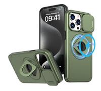 SKFGNX Funda magnética de Carga inalámbrica para iPhone 15, 14 Plus, 13, 12, 11 Pro, X, XR, XS MAX, con Soporte de Anillo y Lente Deslizante, a Prueba de Golpes (para iPhone 13/Verde Militar)