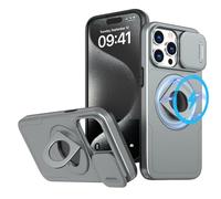 SKFGNX Funda magnética de Carga inalámbrica para iPhone 15, 14 Plus, 13, 12, 11 Pro, X, XR, XS MAX, con Soporte de Anillo y Lente Deslizante, a Prueba de Golpes (para iPhone 12 Pro MAX/Gris)