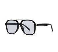 SKFGNX Gafas de sol cuadradas de gran tamaño con doble puente para mujer, lentes de sol con protección UV400, remaches retro, color verde oscuro, negro y gris claro, 1