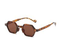 SKFGNX Gafas de sol cuadradas poligonales retro para hombre, color caramelo, con estampado de leopardo, UV400, con remaches punk de tendencia, para mujer, color leopardo, 1